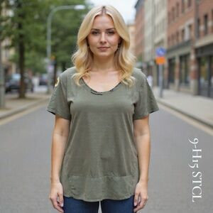 Olive Green Women's Top with Sunflower Detail